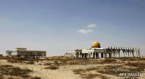 A general view taken on August 19, 2014, shows the destroyed and deserted terminals of the Gaza strips former international airport in the southern city of Rafah. Israel and the Palestinians have agreed to extend the cea...