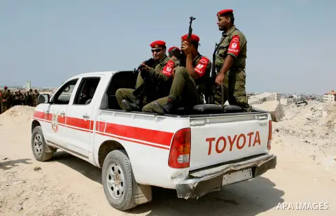 Palestinian security forces inspect security headquarters destroyed during fighting between Hamas militants and Israel on the border between Egypt and Gaza in Rafah, southern Gaza Strip in August 31, 2014. An indefinite...