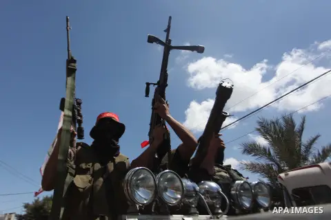 Palestinian militants from the Popular Front for the Liberation of Palestinian (PFLP) take part in a military show in Gaza City September 2, 2014. An open-ended ceasefire between Israel and Hamas-led Gaza militants, medi...