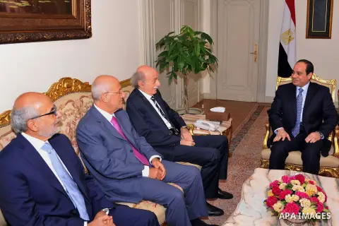 A handout photo made available by the Egyptian Presidency shows Egyptian President Abdel Fattah al-Sissi meets with Lebanese Druze leader and Lebanese Progressive Socialist Party (PSP) chairman Walid Jumblatt in Cairo, E...