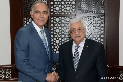Palestinian President, Mahmoud Abbas (Abu Mazen) meets with Morocco Minister of Foreign in the West Bank city of Ramallah on September 4, 2014. Photo by Thaer Ganaim
