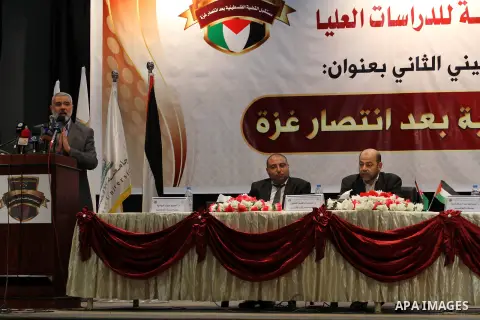 Senior leader of Hamas Ismail Haniyeh speaks during a conference about " The future of the Palestinian issue after the victory of Gaza " in Gaza city on Sep. 07, 2014. Calm returned to the coastal enclave in a August 26...