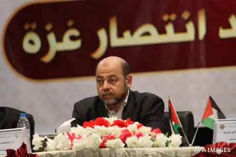 Hamas political leader Moussa Abu Marzouk attends the conference about " The future of the Palestinian issue after the victory of Gaza " in Gaza city on Sep. 07, 2014. Calm returned to the coastal enclave in a August 26...
