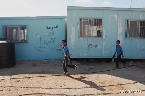 Palestinian Bedouin Students arrive to Arab Al-Ka'abneh school in Al-Mu'arrajat area near the West Bank city of Jericho, on Sep. 08, 2014. Dozens of Palestinian children in the ramshackle Bedouin community outside Jerusa...