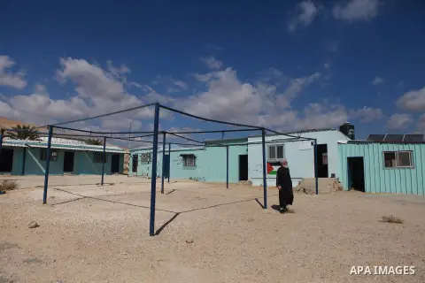 Palestinian Bedouin Students arrive to Arab Al-Ka'abneh school in Al-Mu'arrajat area near the West Bank city of Jericho, on Sep. 08, 2014. Dozens of Palestinian children in the ramshackle Bedouin community outside Jerusa...