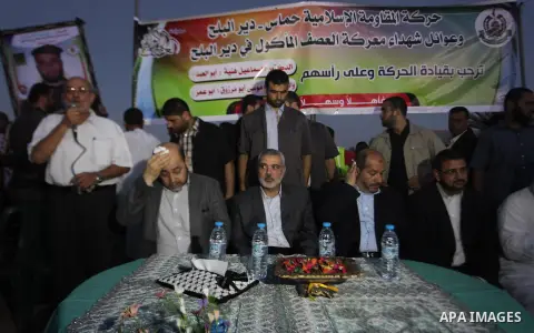 Senior leader of Hamas Ismail Haniyeh attends a public speech during his inspection visit to the Deir al-Balah in the central Gaza Strip, on September 10, 2014. Hamas's exiled deputy leader said Wednesday that indirect t...