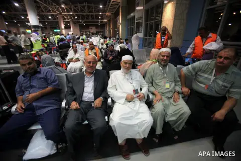 Palestinian Muslim pilgrims arrive at the King Abdulaziz international airport as they prepare to go for their pilgrimage to Mecca, on Sept. 23, 2014. Hundreds of Palestinian pilgrims are leaving Gaza strip through the R...