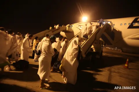 Palestinian Muslim pilgrims in their way for the annual hajj pilgrimage to the holy city of Mecca, in Cairo, Egypt on Sept. 23, 2014. Hundreds of Palestinian pilgrims are leaving Gaza strip through the Rafah crossing on...