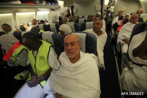 Palestinian Muslim pilgrims in their way for the annual hajj pilgrimage to the holy city of Mecca, in Cairo, Egypt on Sept. 23, 2014. Hundreds of Palestinian pilgrims are leaving Gaza strip through the Rafah crossing on...