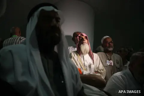 Saudi Arabian of Minister of Awqaf and Religious Affairs, Youssef Dais visits the Palestinian Muslim pilgrims during the annual Hajj in Mecca, Saudi Arabia, Sept. 24, 2014. pilgrims are converging on Saudi Arabia for the...