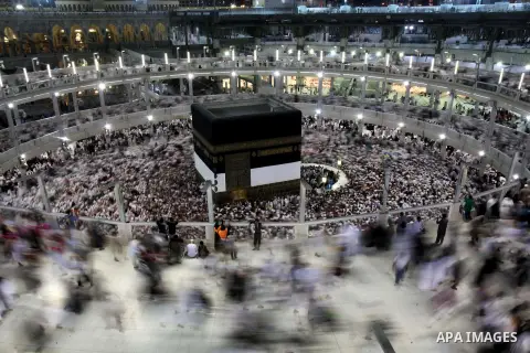 Muslim pilgrims pray around the holy Kaaba at the Grand Mosque, during the annual haj pilgrimage in Mecca September 30 2014. According to the Muslims holy book the Koran, the Kaaba was built by Abraham and his son Ismael...