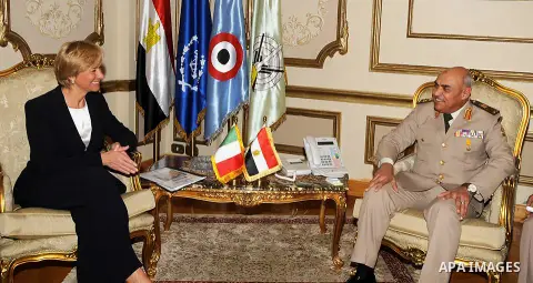 General Commander of the Armed Forces Sedky Sobhy meets with Italian Defense Minister Roberta Benoty in Cairo, Egypt Nov. 01, 2014. Photo by Armed Forces