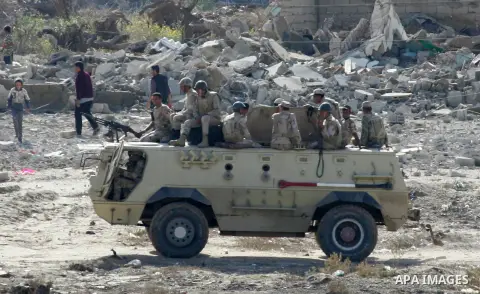 Egyptian soldiers take part in a military operation in the Egyptian city of Rafah, near the border with the southern Gaza Strip on Nov. 01, 2014, as Egypt began setting up a buffer zone along the border with the Hamas-ru...