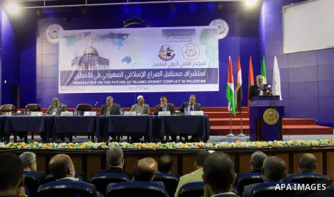 Senior Hamas leader Ismail Haniyeh speaks during a conference in Gaza city on Nov. 02, 2014. Photo by Mohammed Asad