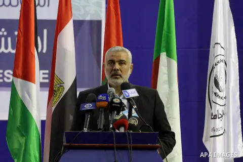 Senior Hamas leader Ismail Haniyeh speaks during a conference in Gaza city on Nov. 02, 2014. Photo by Mohammed Asad