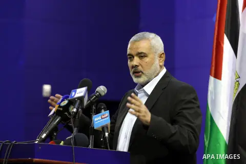 Senior Hamas leader Ismail Haniyeh speaks during a conference in Gaza city on Nov. 02, 2014. Photo by Mohammed Asad