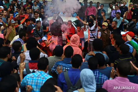 Egyptian students who support Muslim Brotherhood and ousted president Mohammed Morsi, shot slogans during a demonstration against military rule, in Cairo, Egypt, on Nov. 02, 2014. Photo by Amr Sayed