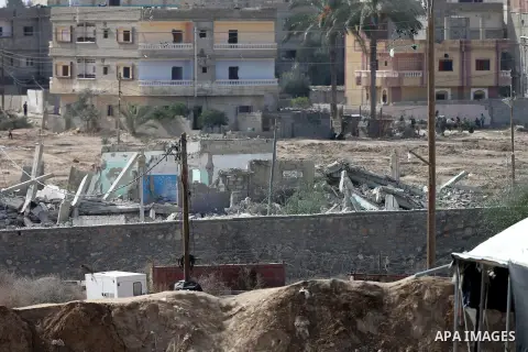 The debris of houses destroyed by Egyptian security forces are seen during an operation in the Egyptian city of Rafah near the border with southern Gaza Strip on November 2, 2014, as Egypt began setting up a buffer zone...