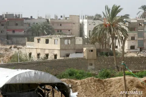 The debris of houses destroyed by Egyptian security forces are seen during an operation in the Egyptian city of Rafah near the border with southern Gaza Strip on November 2, 2014, as Egypt began setting up a buffer zone...