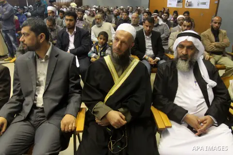 Palestinians attend a press conference about the Jerusalem, in Gaza City, on Nov. 13, 2014. Photo by Mohammed Asad