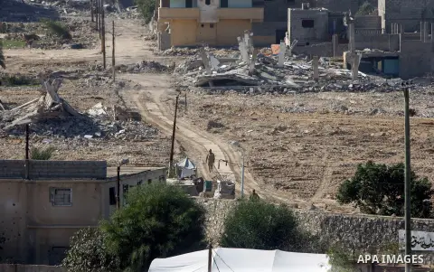 A member of Egyptian security forces patrols during a military operation by Egyptian security forces in the Egyptian city of Rafah near the border with southern Gaza Strip on November 20, 2014. Egypt is set to expand the...