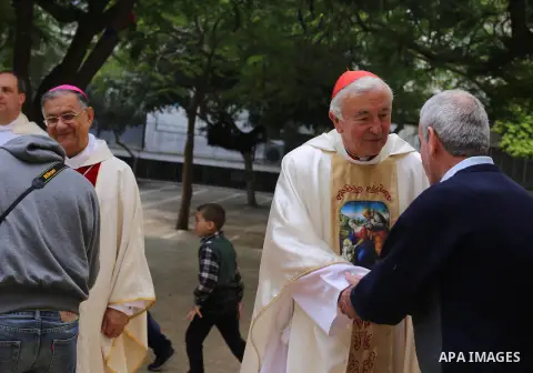 Vincent Gerard Nichols, Archbishop of Westminster, arrives at Deir al-Laten Church in Gaza City, on Nov. 23, 2014. Photo by Mohammed Asad