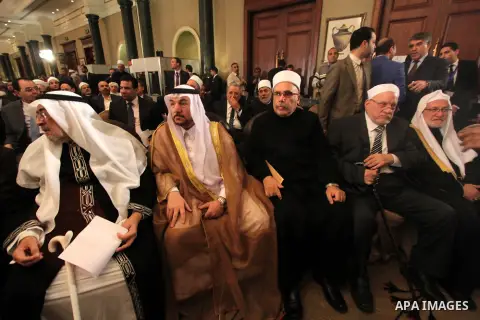 Muslim scholars and popes of eastern churches attend the conference "Azhar in the face of terrorism and extremism" in Cairo, December 3, 2014. Grand Imam of Egypt s al-Azhar Institution Ahmed al-Tayeb addressed a two-day...