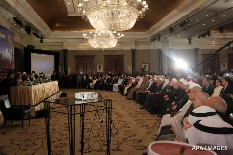 Muslim scholars and popes of eastern churches attend the conference "Azhar in the face of terrorism and extremism" in Cairo, December 3, 2014. Grand Imam of Egypt s al-Azhar Institution Ahmed al-Tayeb addressed a two-day...