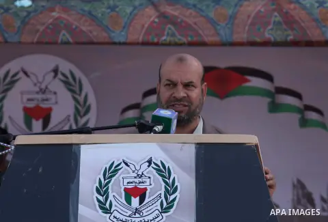 Palestinian undersecretary of the Interior Ministry, Kamel Abu Madi speaks during a graduation ceremony for Members of Palestinian security forces in Gaza City December 4, 2014. Photo by Ashraf Amra