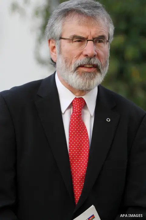 Sinn Fein leader Gerry Adams arrives the West Bank city of Ramallah on December 4, 2014. Photo by Shadi Hatem