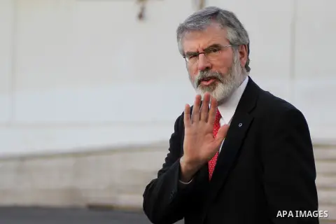 Sinn Fein leader Gerry Adams arrives the West Bank city of Ramallah on December 4, 2014. Photo by Shadi Hatem