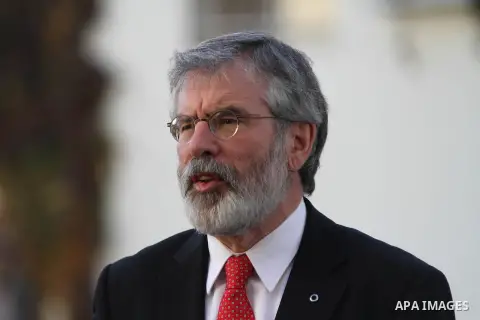 Sinn Fein leader Gerry Adams arrives the West Bank city of Ramallah on December 4, 2014. Photo by Shadi Hatem