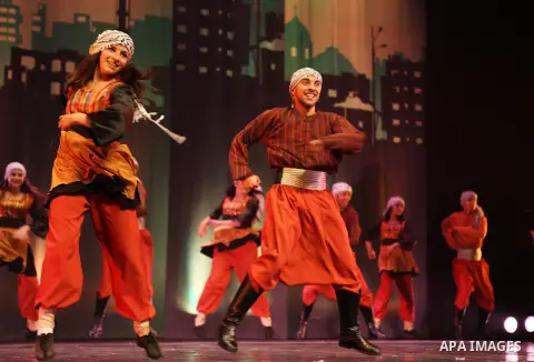 Members of Baraem, Palestinian folk dance troupe, perform during a dance show at the Ramallah cultural palace, in the West Bank city of Ramallah, December 4, 2014 . Photo by Shadi Hatem