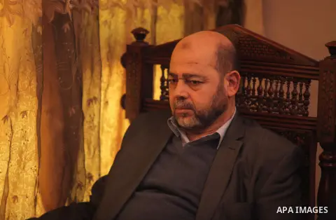 Hamas political leader Moussa Abu Marzouk attends a press conference of the union staff, in Gaza city, on December 6, 2014. Photo by Ashraf Amra