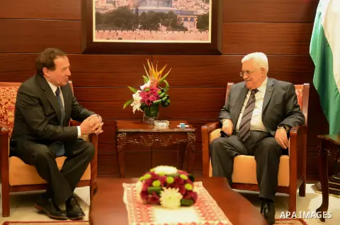 Palestinian President, Mahmoud Abbas (Abu Mazen) meets with the Socialist International Secretary General, Luis Eyal, in the West Bank city of Ramallah, December 6, 2014. Photo by Thaer Ganaim