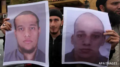 Palestinian Salafists shout during a protest against satirical French weekly magazine Charlie Hebdo's cartoons of the Prophet Mohammad, in Gaza city January 19, 2015. Dozens of Jihadist Salafi men rallied in Gaza on Mond...