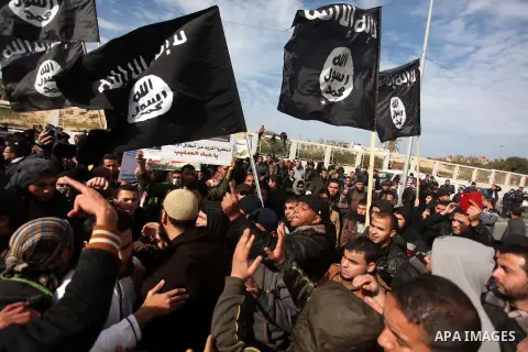 Palestinian Salafists take part in a protest against satirical French weekly magazine Charlie Hebdo's cartoons of the Prophet Mohammad, outside the French Cultural Centre in Gaza city January 19, 2015. Dozens of Jihadist...