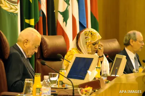 Fatma Vall Mint Soueinae, Foreign Minister of Mauritania, the current President of the Arab League, a rotating position, presides over an Arab foreign ministers session at the Arab League headquarters in Cairo March 9, 2...