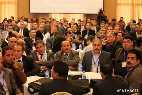 Palestinians attend the Palestinian Turkish conference of surgery in Palestine attended by Palestinian prime minister Rami Hamdallah during his visit to the Gaza Strip, in Gaza city on March 26, 2015. Hamdallah urged riv...