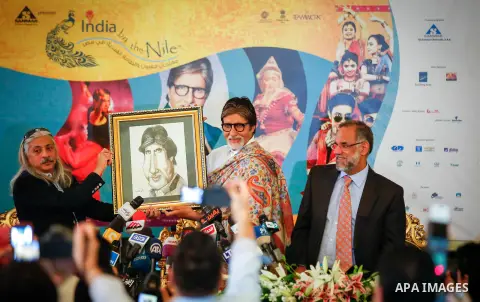 India's megastar Amitabh Bachchan attends the opening ceremony of the third edition of the India by the Nile festival, in Cairo on March 31, 2015. Photo by Amr Sayed
