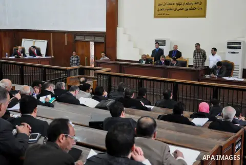 Egyptian Judges attend the trial of defendants of Ansar Bayt al-Maqdis in Cairo on April 18, 2015. 213 defendant members of Ansar al-Bayt al-Maqdis, including 140 defendants locked up, for committing a crime 54. Photo by...