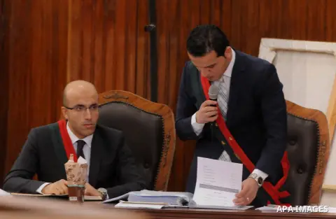 Egyptian Judges attend the trial of defendants of Ansar Bayt al-Maqdis in Cairo on April 18, 2015. 213 defendant members of Ansar al-Bayt al-Maqdis, including 140 defendants locked up, for committing a crime 54. Photo by...