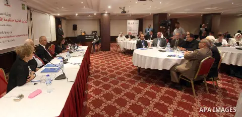 Palestinian Prime Minister, Rami Hamdallah, participates a workshop in the West Bank city of Ramallah on May 11 , 2015. Photo by Prime Minister Offic