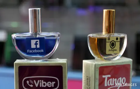 Perfumes in social media marks are displayed in a shop in Khan Younis in the southern Gaza Strip, May 13, 2015. In a report on Internet freedom included 20 Arab countries, Palestine and Tunisia relatively best two countr...