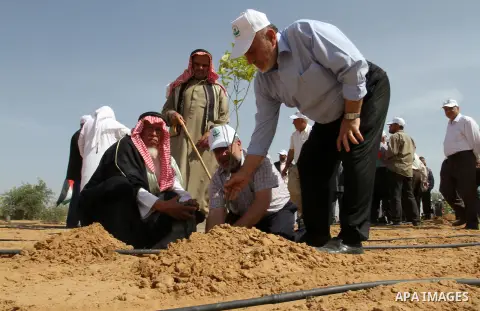 Palestinians plant trees as they take part in a rally marking the 67th anniversary of the "Nakba", in Rafah in the southern Gaza strip, on May 18, 2015. ''Nakba'' means in Arabic ''catastrophe'' in reference to the birth...