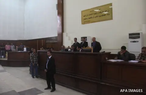 The Judge speaks during the trial of Ansar Bait Al-Maqdis group, in a court in Cairo on May 19, 2015. Photo by Stringer