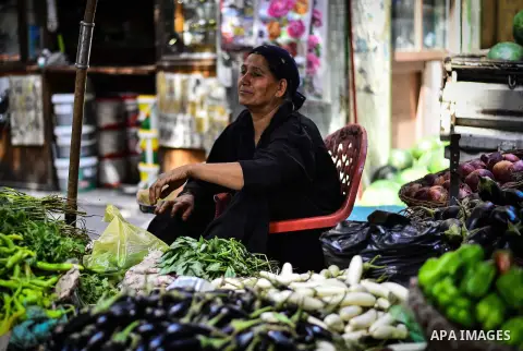 An Egyptian woman sells vegetables, at a street market in Ad Duqqi district, near Cairo on May 19, 2015. Egypt suspended a capital gains tax on Monday, sending shares soaring after a months-long downturn in which investo...