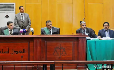 The Judge speaks during the trial of the "communicating with Qatar" at the court, in Cairo, on May 25, 2015. Photo by Amr Sayed