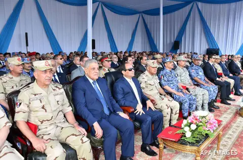 A handout picture provided by the Office of the Egyptian Presidency shows Egyptian President, Abdel Fattah al-Sisi attends the opening ceremony of Alexandria arsenal in Alexandria, Egypt on May 30, 2015. Photo by Egyptia...