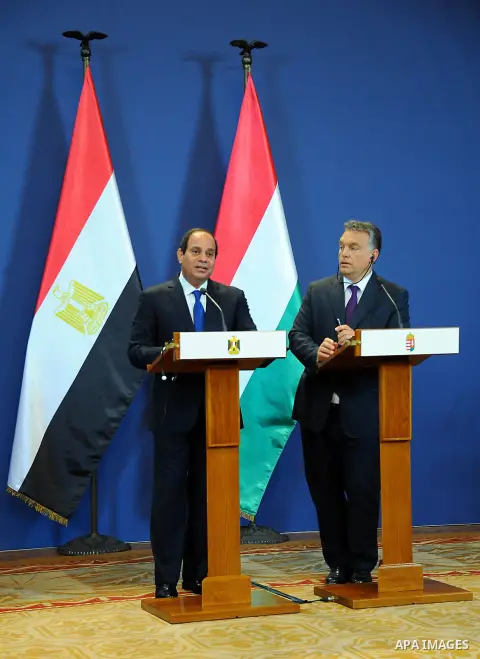 Egyptian President Abdel Fattah al-Sisi speaks during a press conference in Budapest on June 5, 2015 during his welcoming ceremony. The Egyptian guest is on a two-day official visit to the Hungarian capital. Photo by Egy...